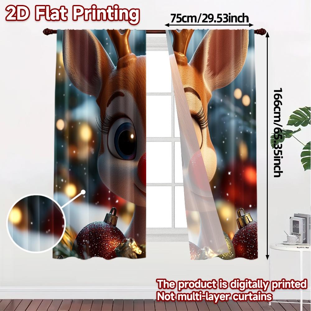 2pcs,Curtains Cute Christmas Reindeer Holiday Season (2) Modern Curtains Yarn Curtains Art Deco Festive Decorative for Kitchen