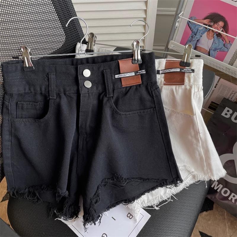 Women's High Waist Denim Shorts Loose A-Line Frayed Raw Hem Hot Pants Streetwear Casual Jean Shorts