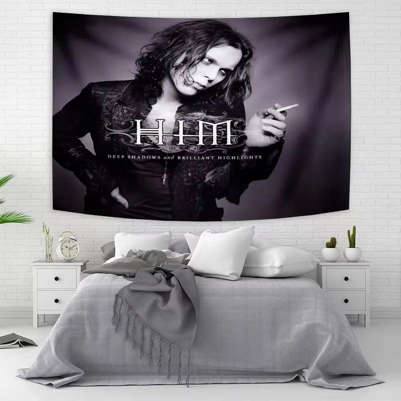 Black White Gothic Rock Portrait Tapestry Vintage Dark Band Figure Print Wall Hanging Teen Dorm Bedroom Decor Cloth