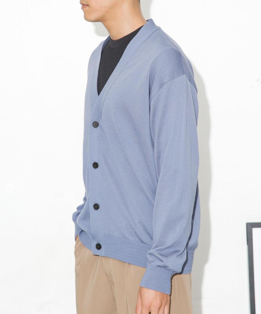 Nano Universe Tough Knit Blue Gray V-Neck Cardigan, Medium,