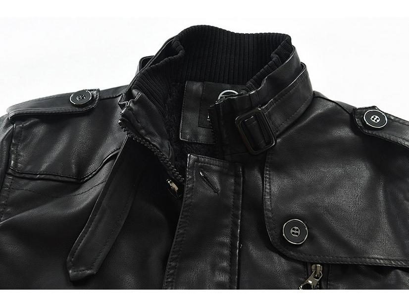 Men's Stand Collar Leather Jacket - Autumn/Winter 2021, Mid-Length, Loose Fit, Plus Velvet, Plus Size, PU Leather.