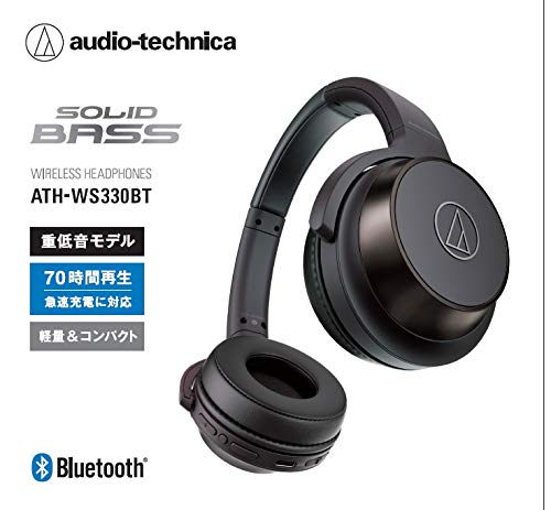 Audio-Technica ATH-WS330BT BK Wireless Bluetooth Headphones with Solid Bass, Up To 70 Hours of Playtime, Black