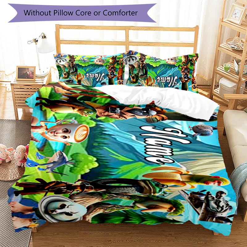 3pcs Custom Name Cartoon Italian Brainrot Animal Bedding Set Duvet Cover Closure Includes 1 Duvet Cover & 2 Pillowcases for All Seasons Bedroom Decor