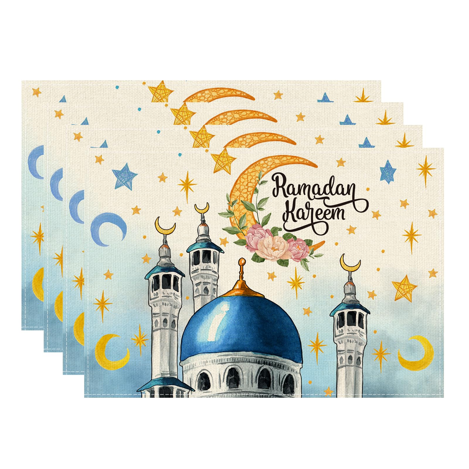 

Moons Stars Ramadan Kareem Placemats Set of 4 Table Mats for Party Home Kitchen Dining Table Decorations 12x18 Inch Placemats Set of 4 （12x18 Inch）