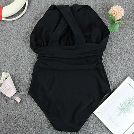 European & American Women's Plus Size Deep V Cross-Back Swimsuit