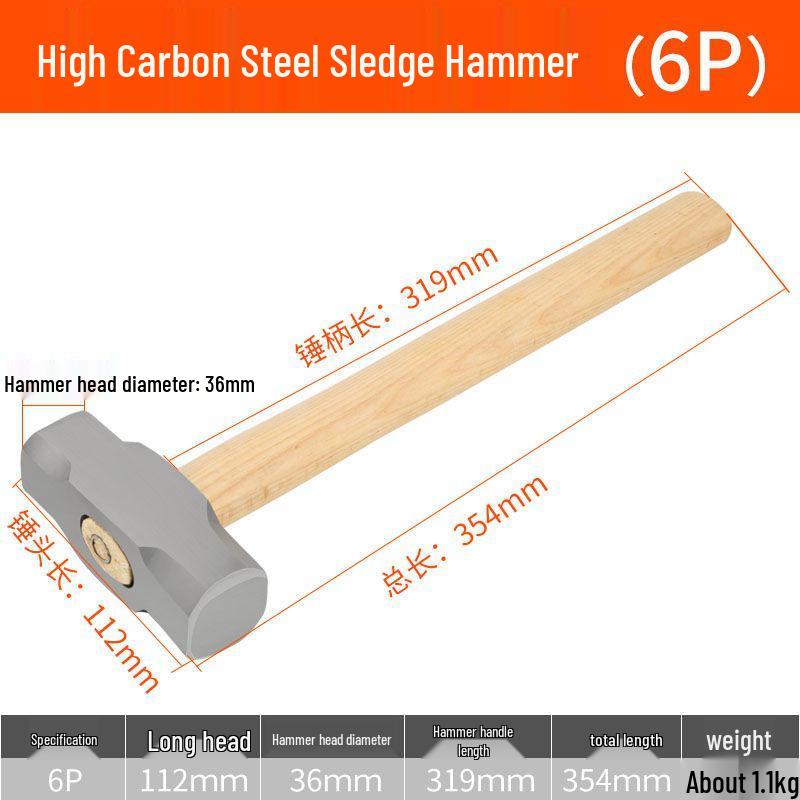 Wytrzymały Młotek Ośmiokątny z Kwadratową Głowicą i Drewnianą Rękojeścią do Prac Rozbiórkowych i Murarskich