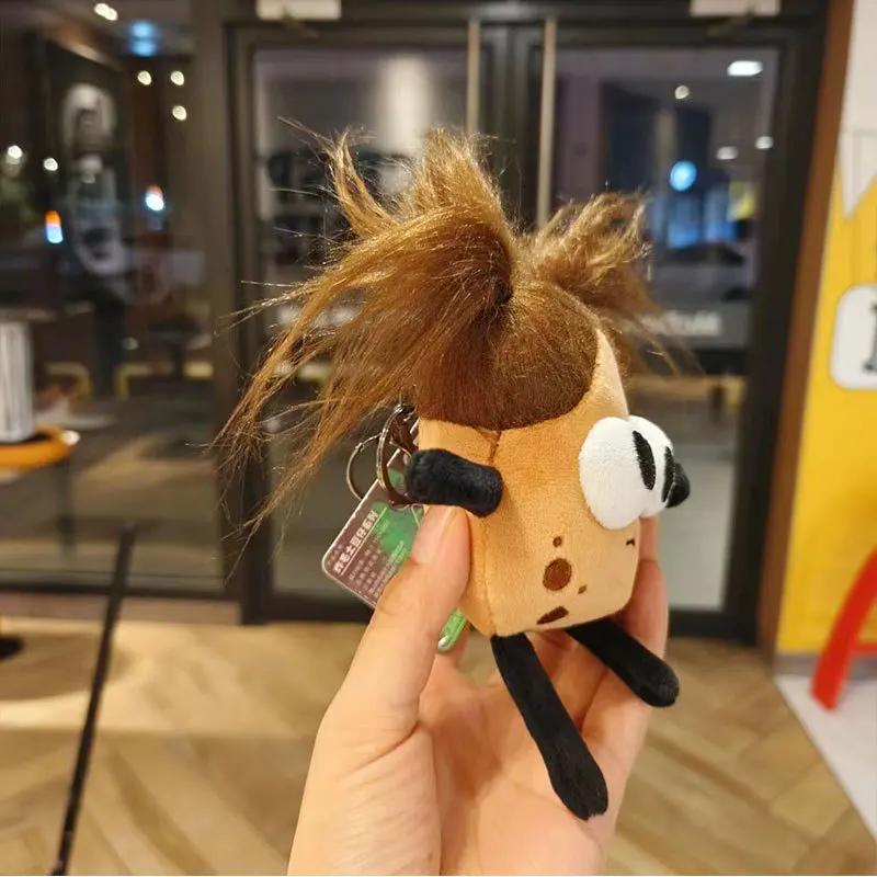 12Cm Explosions Fried Potato Sausage Mouth Keychain Plush Toys Funny Big Eyes Pendant Doll Bag Keychain Car Pendant Best Gifts