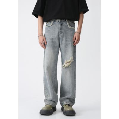 Ανδρικό Άνοιξη Νέο Προϊόν Ανδρικό Κορεατικό Ίσιο Σωλήνα Αμερικανικό Μοντέρνο Διάτρητο Τζιν Παντελόνι