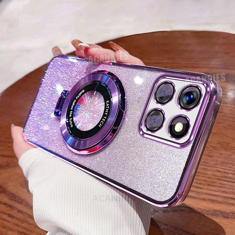 Honorx8c Luxury Glitter Plating Holder Silicone Case For Honor X8c X8b X6b X6a X6 X8 4g 5g X7a X9a X9b X9c Soft Stand Back Cover