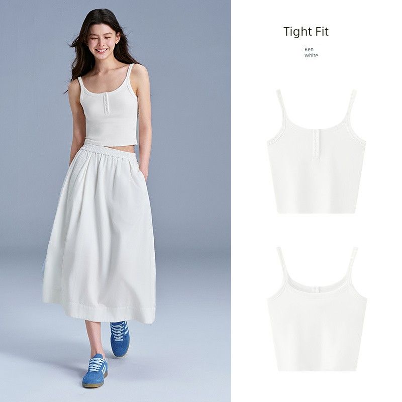 

Chen Torino Same Style Mori Horse Vest Female Short Slimming Small Summer 2025 New Arrival Henry Collar Tight Braces This White 10102 150/76A/XS