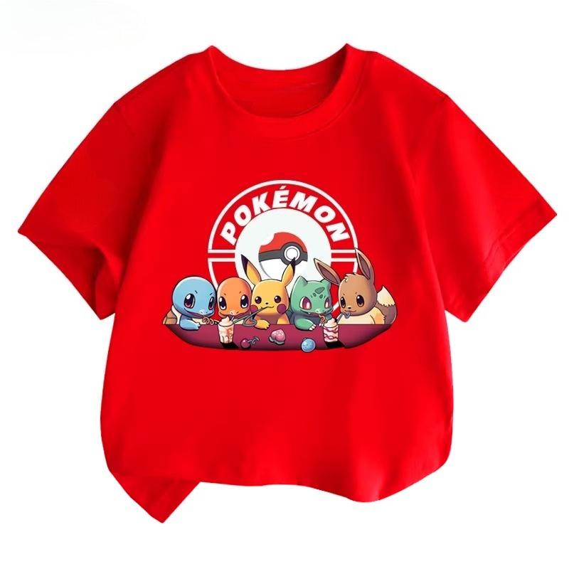 Potdemiel Estate Nuova T-shirt in Puro Cotone con Stampa Pikachu per Bambini, Ragazzi e Ragazze, T-shirt per Bambini Comoda e Traspirante