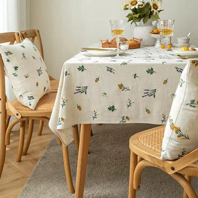 Tovaglia di Lusso Spessa Ricamata in Cotone Lino con Fiori per Casa Pranzo Caffè Matrimonio Festa Cucina Decorazione Tavolo