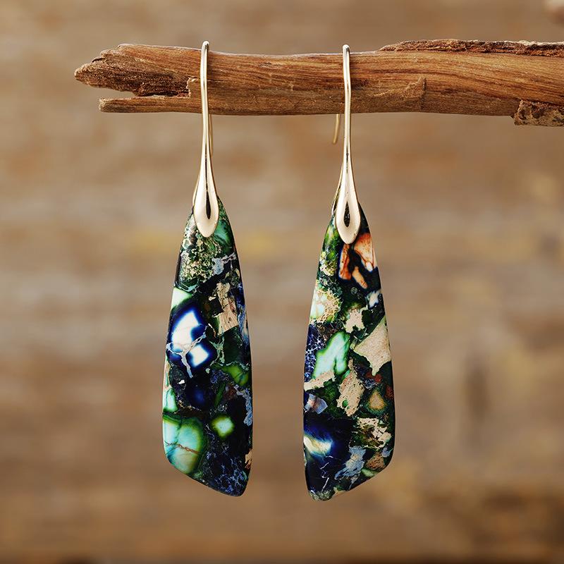 Bohemian Emperor Stone Geometric Pendant Earrings Popular Natural Stone Jewelry