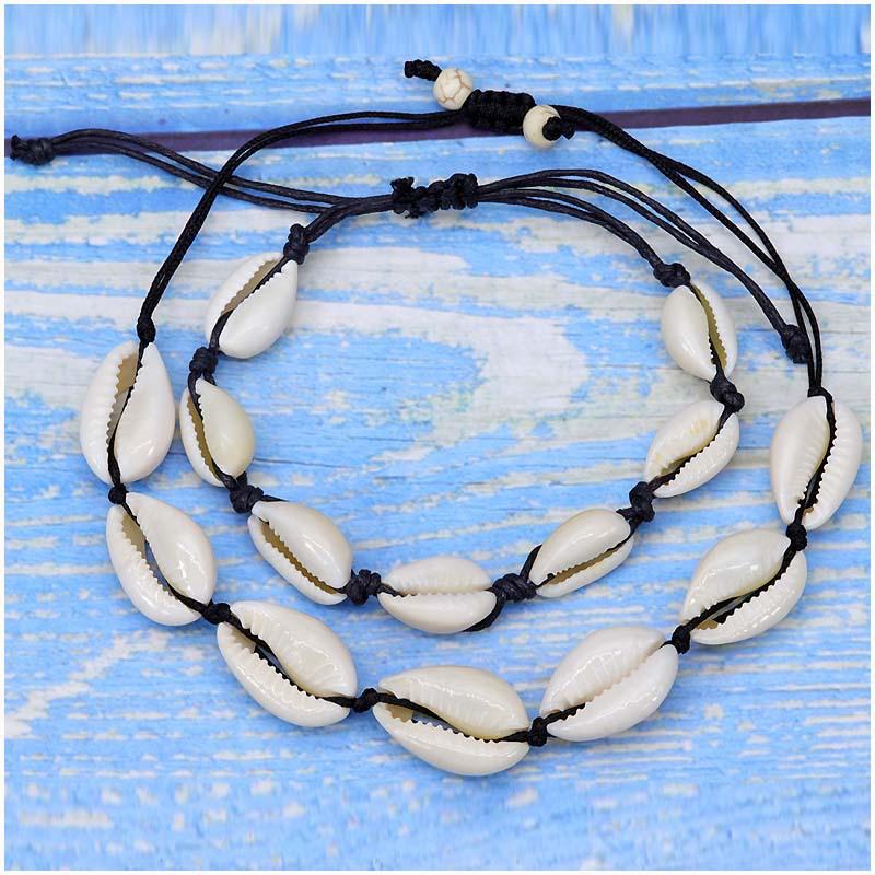 Natural Sea Shell Charm Bracelets Necklace For Women Men Summer Sandy Beach Handmade String Rope Hand-woven Shells Accessories