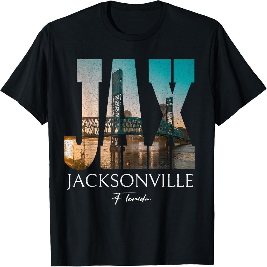 Sunset JAX Bridge Jacksonville Florida FL Souvenir Tee T-Shirt