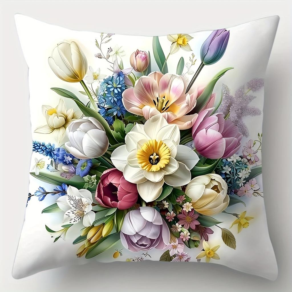 4PCS Set, Light Blue & Purple Sofa Pillow Covers, Printed Home Decor Cushion Covers, Insert Not Included