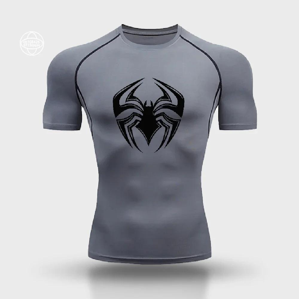 

2024 модная дышащая быстросохнущая футболка для спортзала, фитнеса, бега, тренировок, компрессионная рубашка, повседневный спортивный эластичный топ S-3XL XXXL