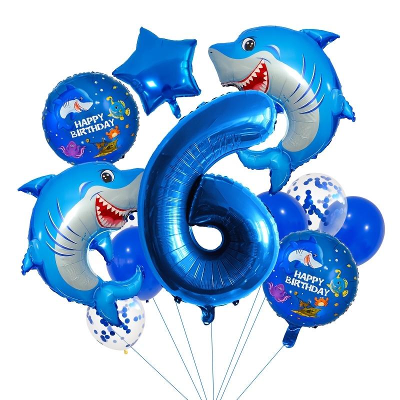 14Pcs Sea Animal Shark Birthday Party Balloon Decoration Blue Number Baby Shower Balloons Shark Cartoon Aluminum Foil Balloon