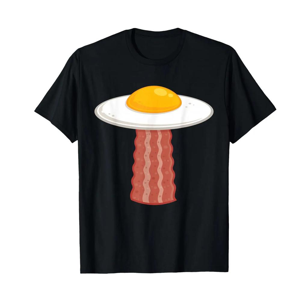 Eggstraterrestrial Funny Bacon And Eggs Ufo Cartoon T Shirt Vintage Slightly Breathable Comfortable Homme