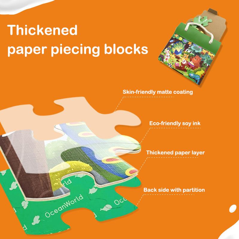 Childrens Paper Puzzle Set 36 Pieces Animal Theme Educational Learning Toy Carry Handle Case Gift for Kids 3 to 6 Years