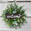 12 Inch Front Door Wreath Artificial Eucalyptus Garland Wooden Welcome Sign Floral for