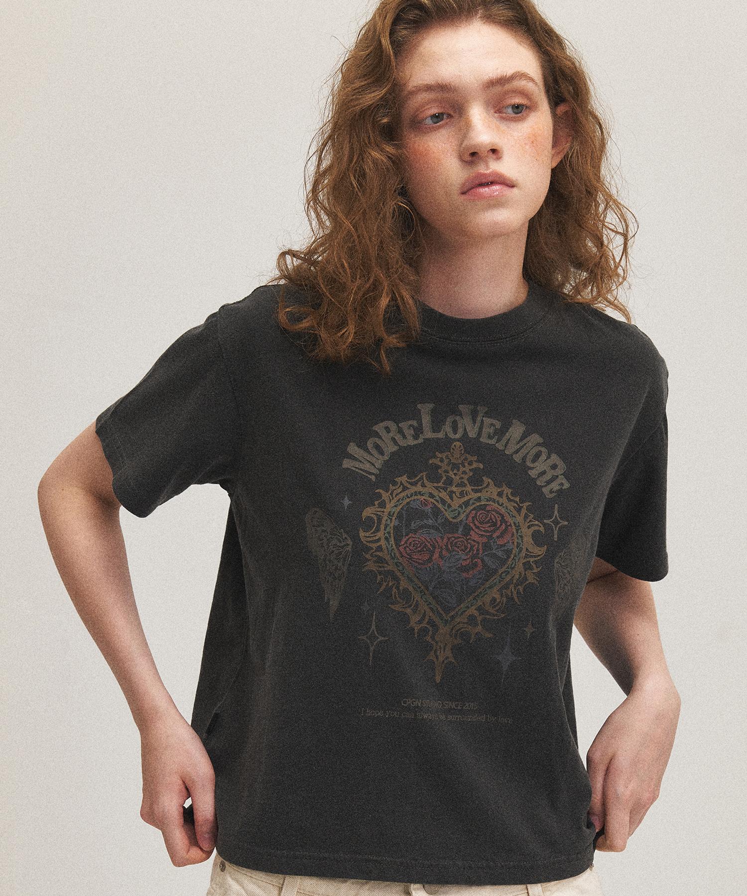 Compagno More Love Pigment Crop Short Sleeve T-Shirt Smoke Black Black/One