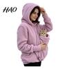 Hands Free Dog Holder Pet Pouch Zip-up Hoodie for Women, Cat Carrying Pocket Hooded Warm Nursing Sweatshirt, Winter Fleece Long Sleeves Jacket Animal