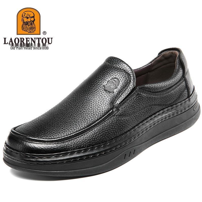 Men s Slip-On Genuine Leather Casual Shoes, Sock-Like Fit, Thick Sole, Round Toe 42 чёрный