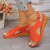 Women's shoes large size solid color Velcro fish mouth thick heel sandals 2025 new foreign trade wedge heel fish mouth sandals