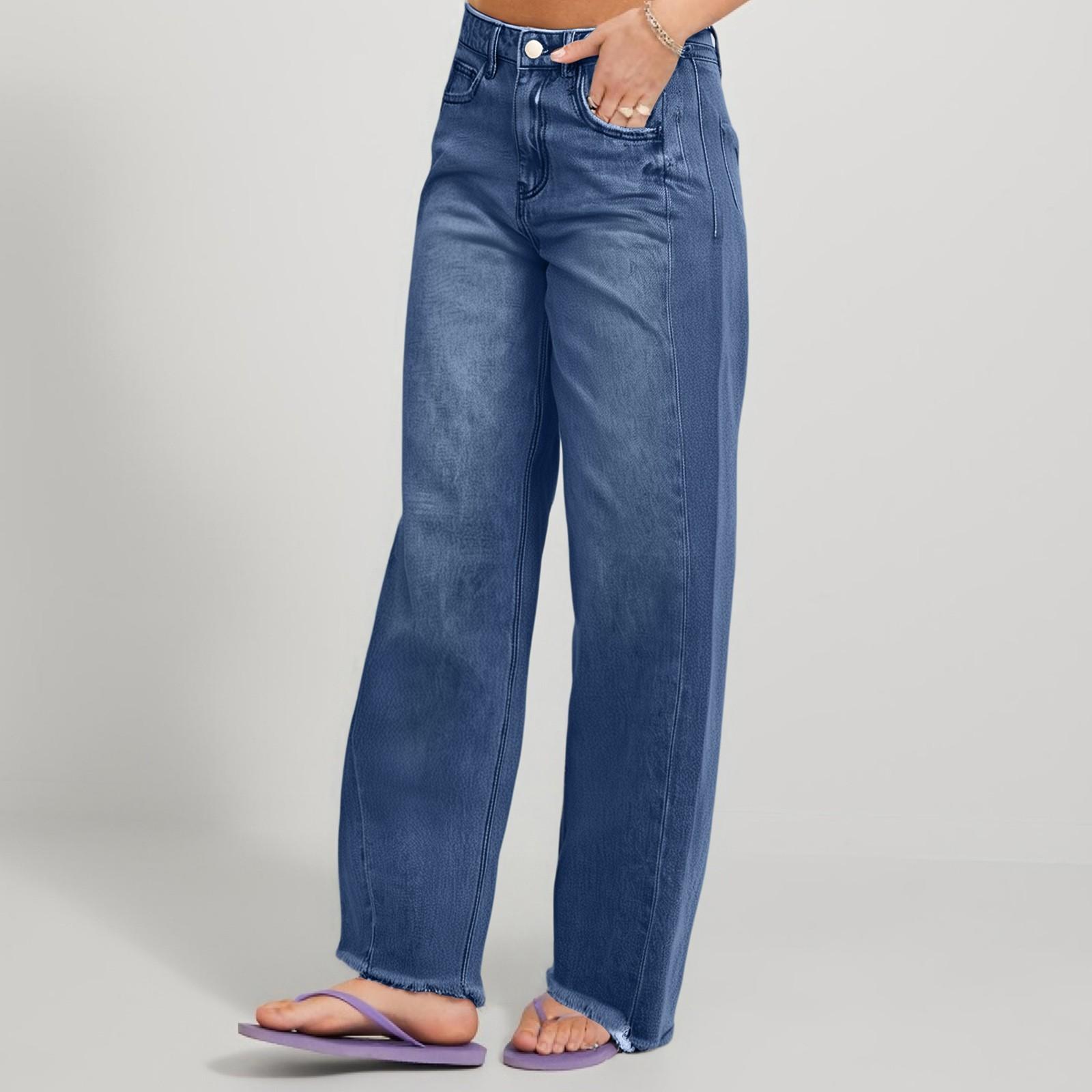 

Женские джинсы однотонные свободные повседневные прямые широкие брюки XXL синий