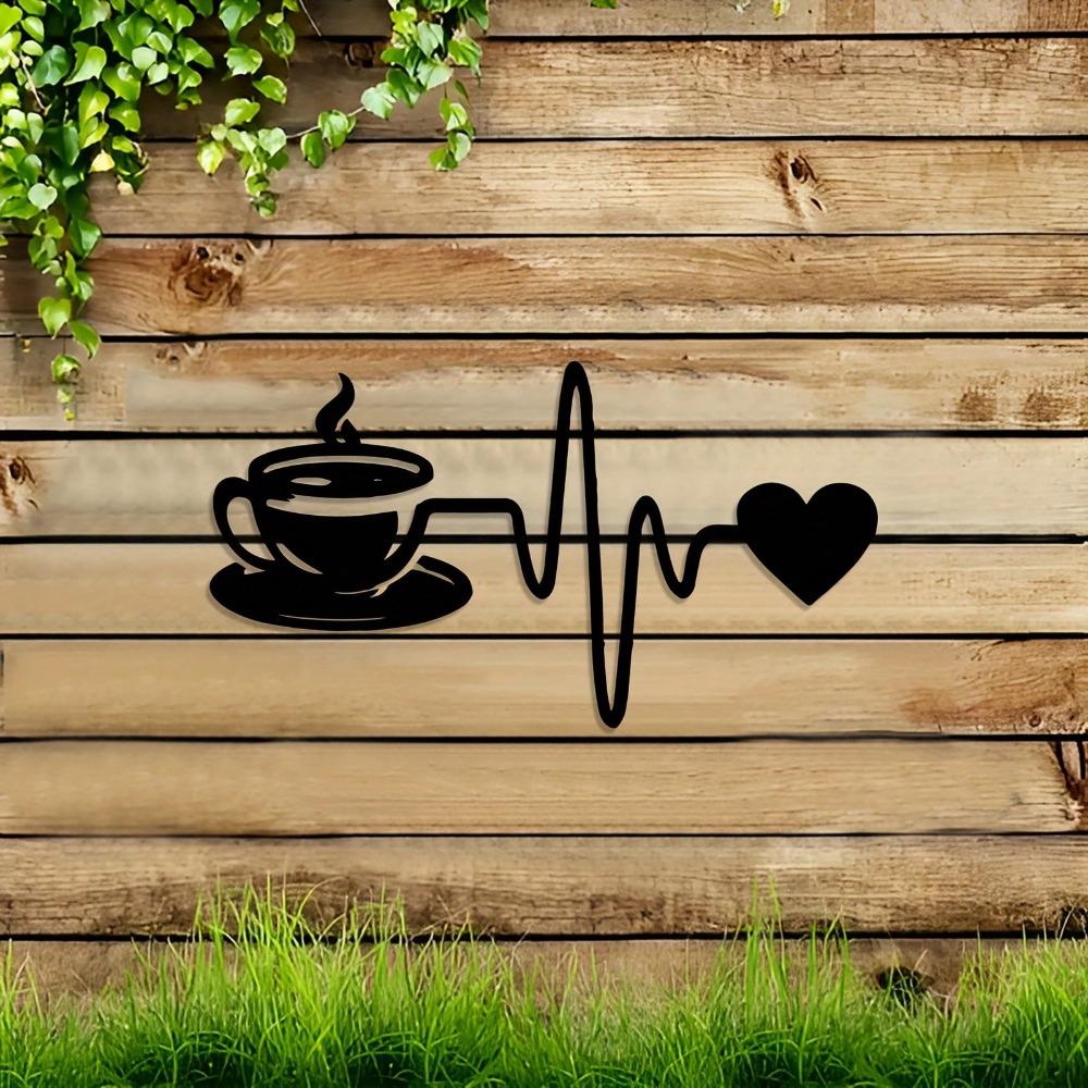 Retro Lasercut Metall Wandkunst Kaffeetasse Herzschlaglinie Design für Café Bar Büro Hütte Gartendekoration