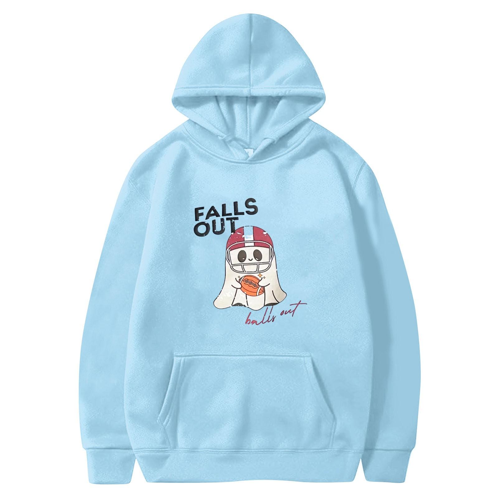 Женская однотонная толстовка с капюшоном с длинным рукавом и принтом на Хэллоуин S — фото 3