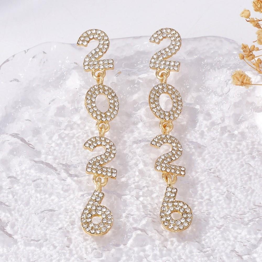 Rhinestone 2026 Stud Earrings Jewelry Crystal Party Earrings Pendant Happy New Year Earrings Girls