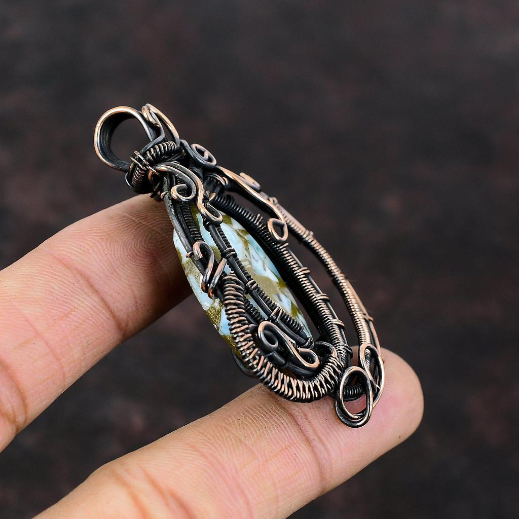 Copper Larimar Pendant Copper Wire Wrapped Jewelry Stylish Pendant Handmade Jewelry Gemstone Pendant Very Pretty Copper Pendant Gift For Her