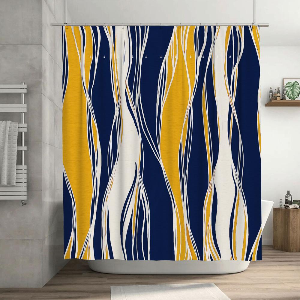 Modern Blue Yellow Shower Curtain Waterproof Bathroom Decor Window Tulle Bath Mat Home Decoration