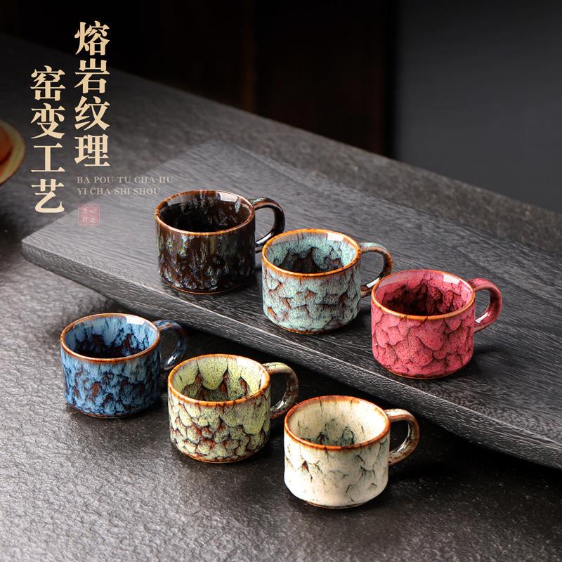 Kiln-changed teacup ceramic five-element cup gift box set, high-end retro tea cup accompaniment gift, give customers a full set of small gifts