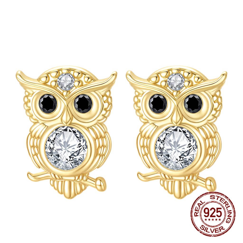100% Copper Owl Flower Pendant Golden Earrings For Women Sparkling Zircon Luxury Wedding Engagement Jewelry Gift