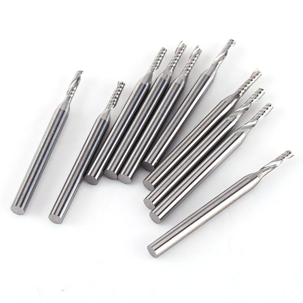 2Mm Single Flute Bits, 10pcs/Set Tungsten Carbide End Mill 1/8'' Shank Milling Cutter Single Flute Spiral Bit CNC Rotary Burrs Kit