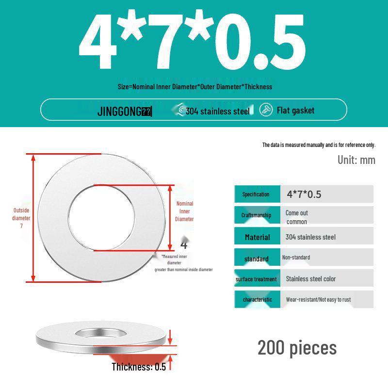 Zesílená plochá podložka/distanční kroužek z nerezové oceli 304 M4 M5 M6 M8