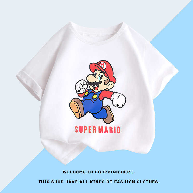 2026 Super Mario and Luigi Anime Childrens Cotton Shortsleeved Tshirt Cartoon Game Trendy Top for Boys Casual Short Sleeves