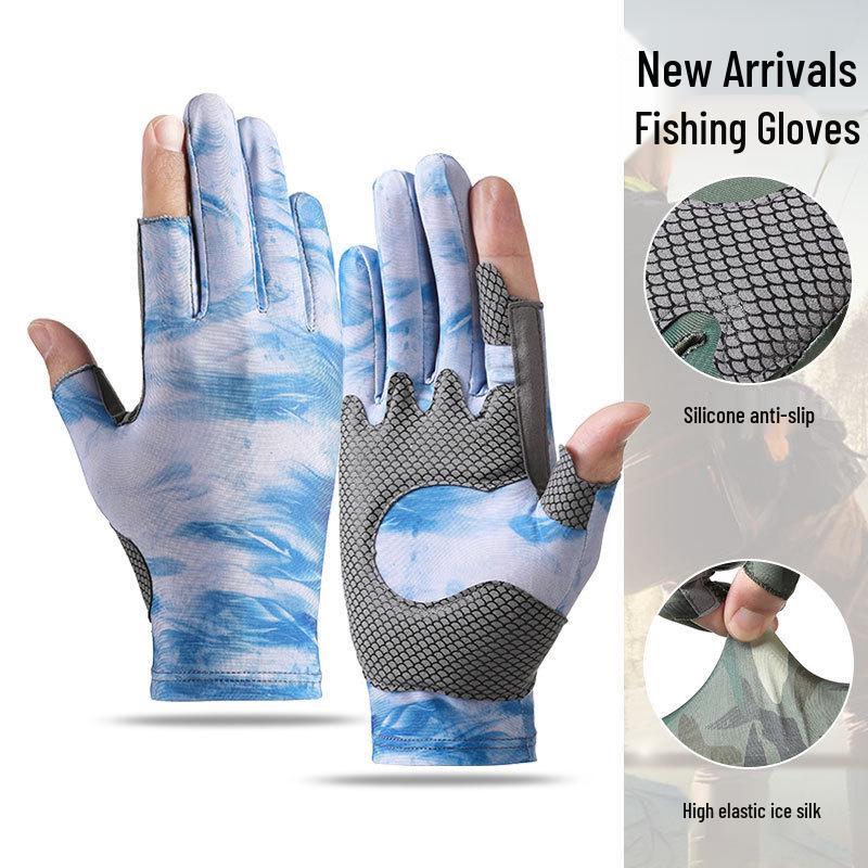 Men's Summer Breathable Ice Silk Fishing Gloves - Half Finger, Sun Protection, for Driving & Riding