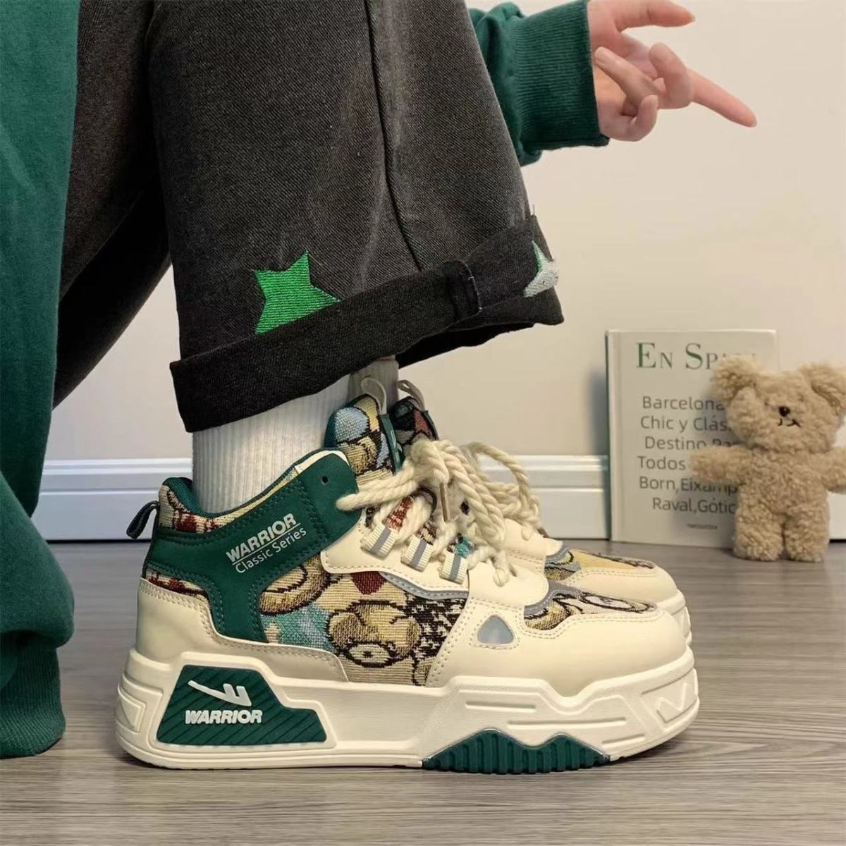 

Оттяните назад модные усиливающие удобные женские туфли с рисунком медведя, высокие туфли, классические универсальные туфли на платформе, износостойкие туфли для доски, повседневная обувь 35