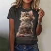 Cute Women's Round Neck Printed 3D T-shirt with Animal Fun T-shirt