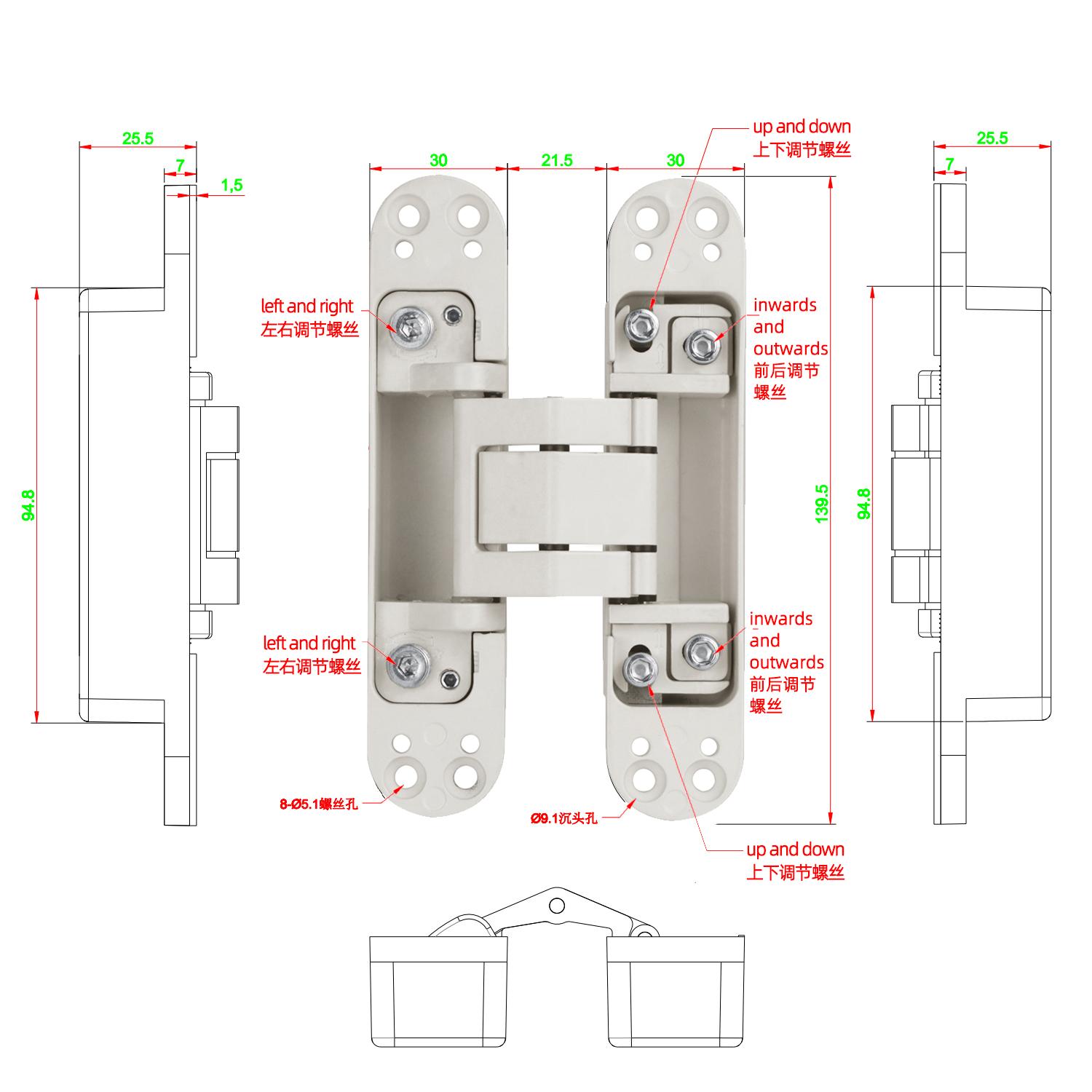 Alumīnija sakausējums 140mm 180 Grādu Atvēršanas