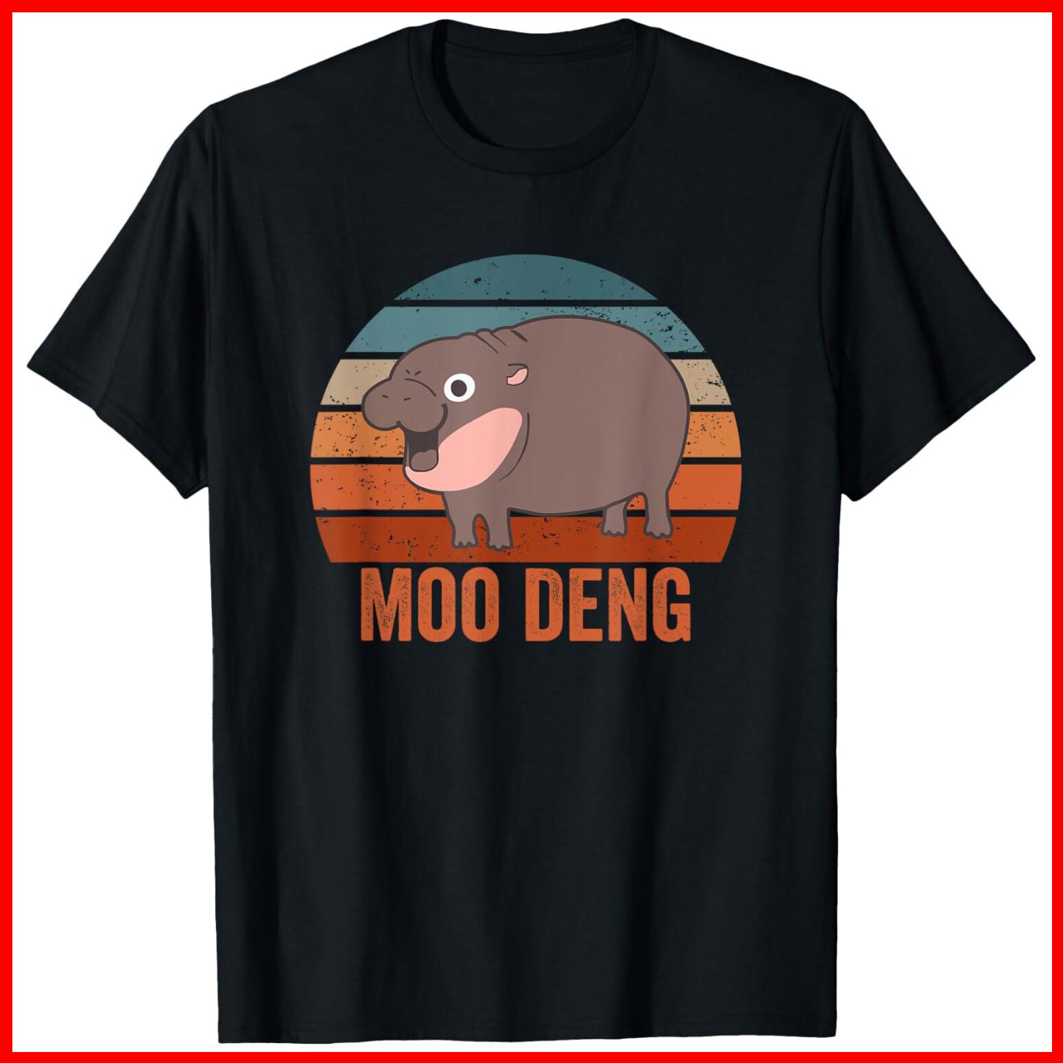 Moo Deng Baby Hippo Zoo Baby Hippo Vintage Black Cotton T-Shirt S-5XL XL
