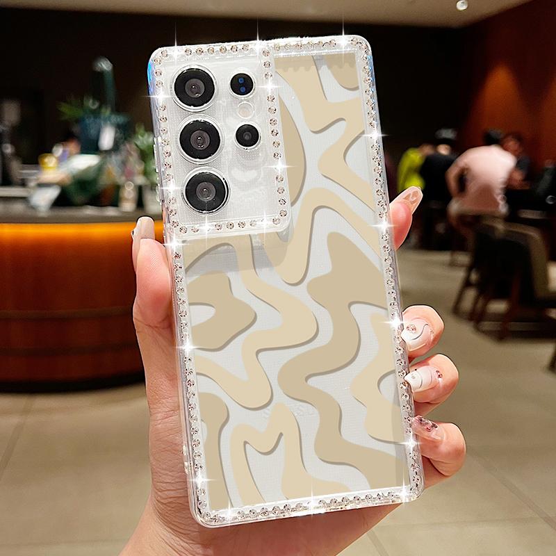 Stripe Pattern Diamond Case For Samsung Galaxy S25 Edge S23 FE S24 Ultra A56 A55 A54 A36 A35 A15 A16 A25 A53 5G Soft Phone Cover