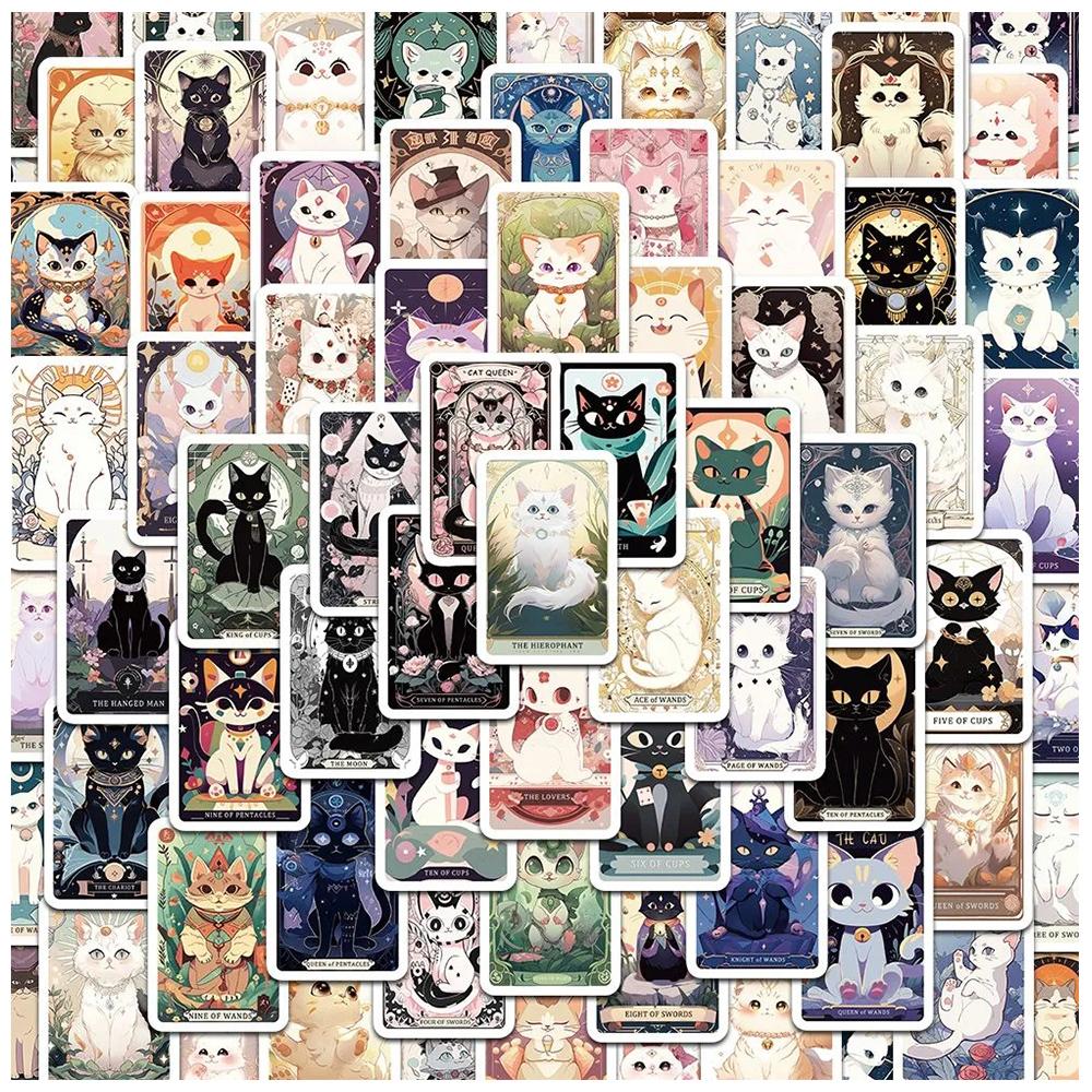 10/30/78pcs Cartoon Cat Tarot Art Stickers Cute Animal Decals DIY Stationery Luggage Guitar Waterproof Kawaii Aesthetic Sticker
