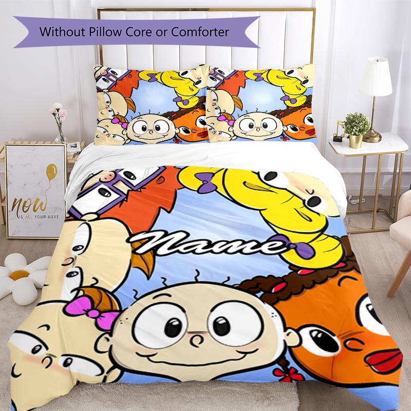 3pcs Custom Name Rugrats Bedding Set Duvet Cover Closure Includes 1 Duvet Cover & 2 Pillowcases, Soft and Comfortable for All Seasons.