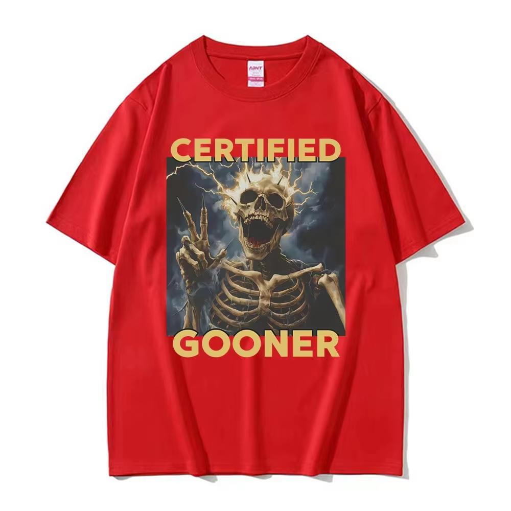 Divertente Maglietta Grafica Meme Scheletro Certificato Gooner Abbigliamento Vintage Gotico Umorismo Maglietta a Maniche Corte 100% Cotone Maglietta