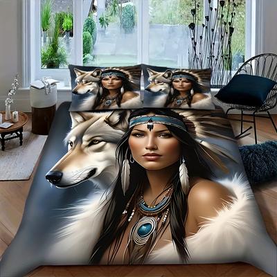 Design Plume de Loup Présente la Sauvagerie Dynamique Éléments Naturels Thème Combiné Motif Ensemble de Literie Impression 3D Housse de Couette